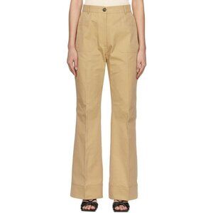DRAE Cotton Patch Pocket Flared Trousers Size M Womens Beige $325